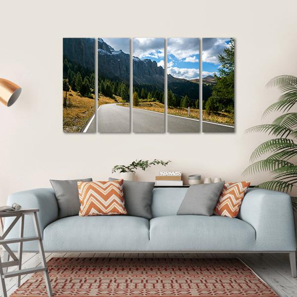 Road With Trees Forest And Mountains Canvas Wall Art-5 Horizontal-Gallery Wrap-22" x 12"-Tiaracle