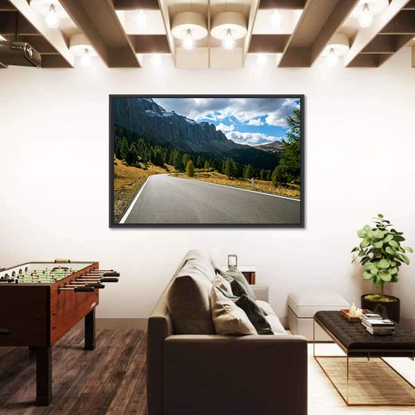Road With Trees Forest And Mountains Canvas Wall Art-3 Horizontal-Gallery Wrap-25" x 16"-Tiaracle
