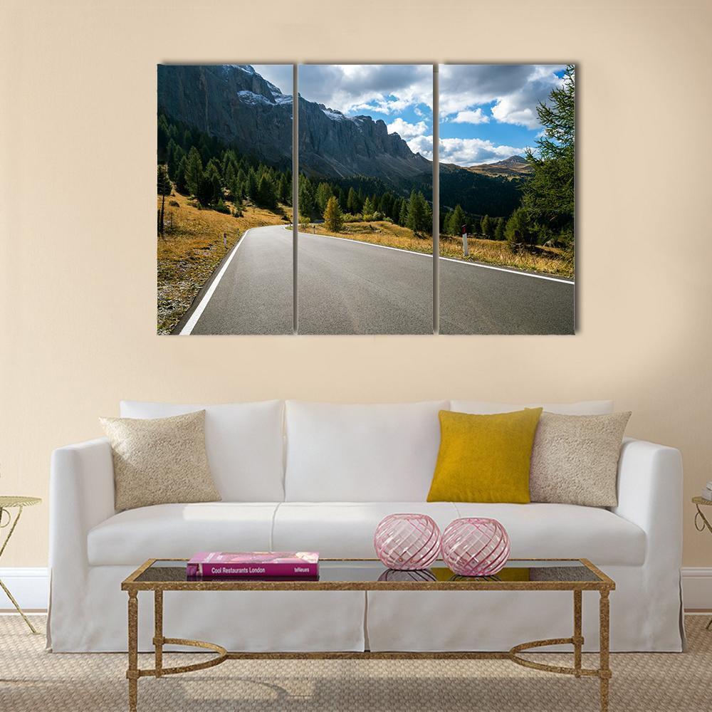 Road With Trees Forest And Mountains Canvas Wall Art-3 Horizontal-Gallery Wrap-37" x 24"-Tiaracle