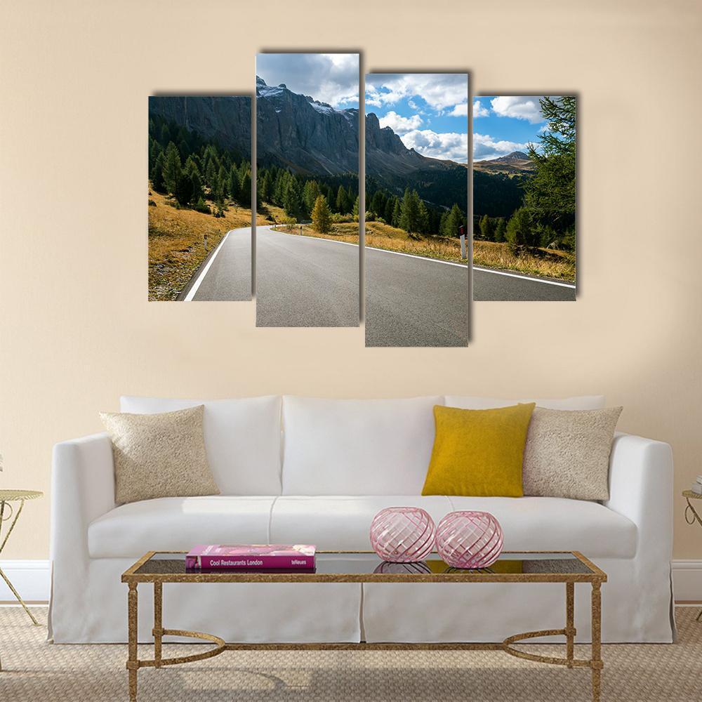 Road With Trees Forest And Mountains Canvas Wall Art-4 Pop-Gallery Wrap-50" x 32"-Tiaracle