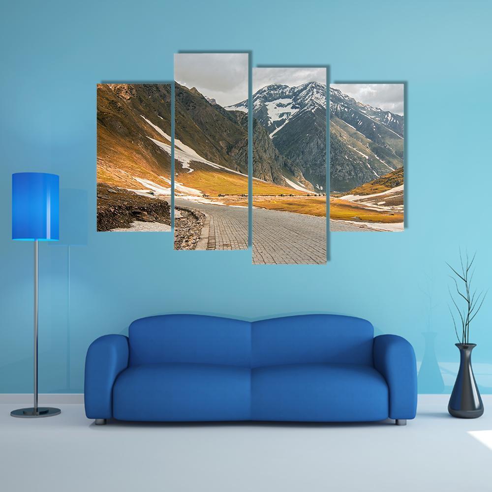 Roads Winding Up Towards High Himalayan Mountain Canvas Wall Art-4 Pop-Gallery Wrap-50" x 32"-Tiaracle