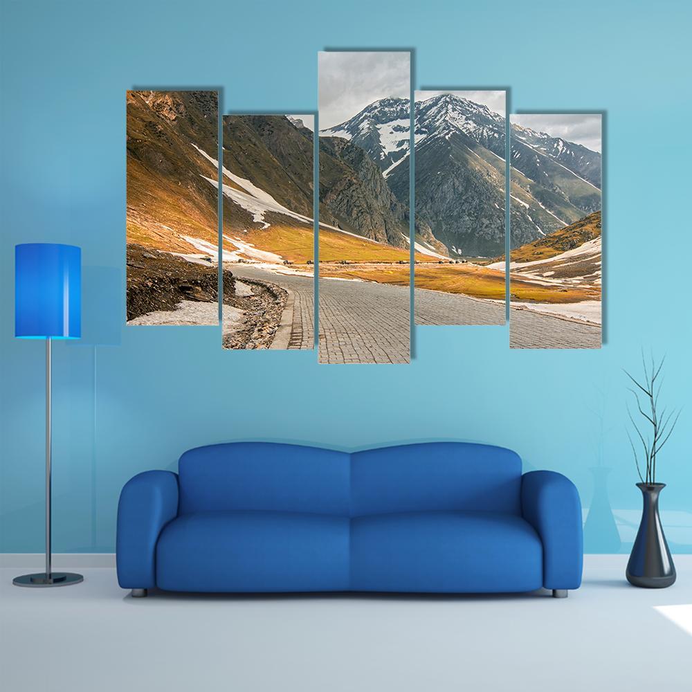 Roads Winding Up Towards High Himalayan Mountain Canvas Wall Art-5 Pop-Gallery Wrap-47" x 32"-Tiaracle