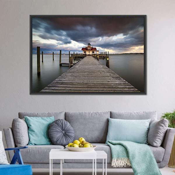 Roanoke Marshes Lighthouse Canvas Wall Art-3 Horizontal-Gallery Wrap-25" x 16"-Tiaracle
