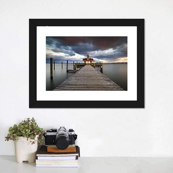 Roanoke Marshes Lighthouse Canvas Wall Art-1 Piece-Framed Print-20" x 16"-Tiaracle