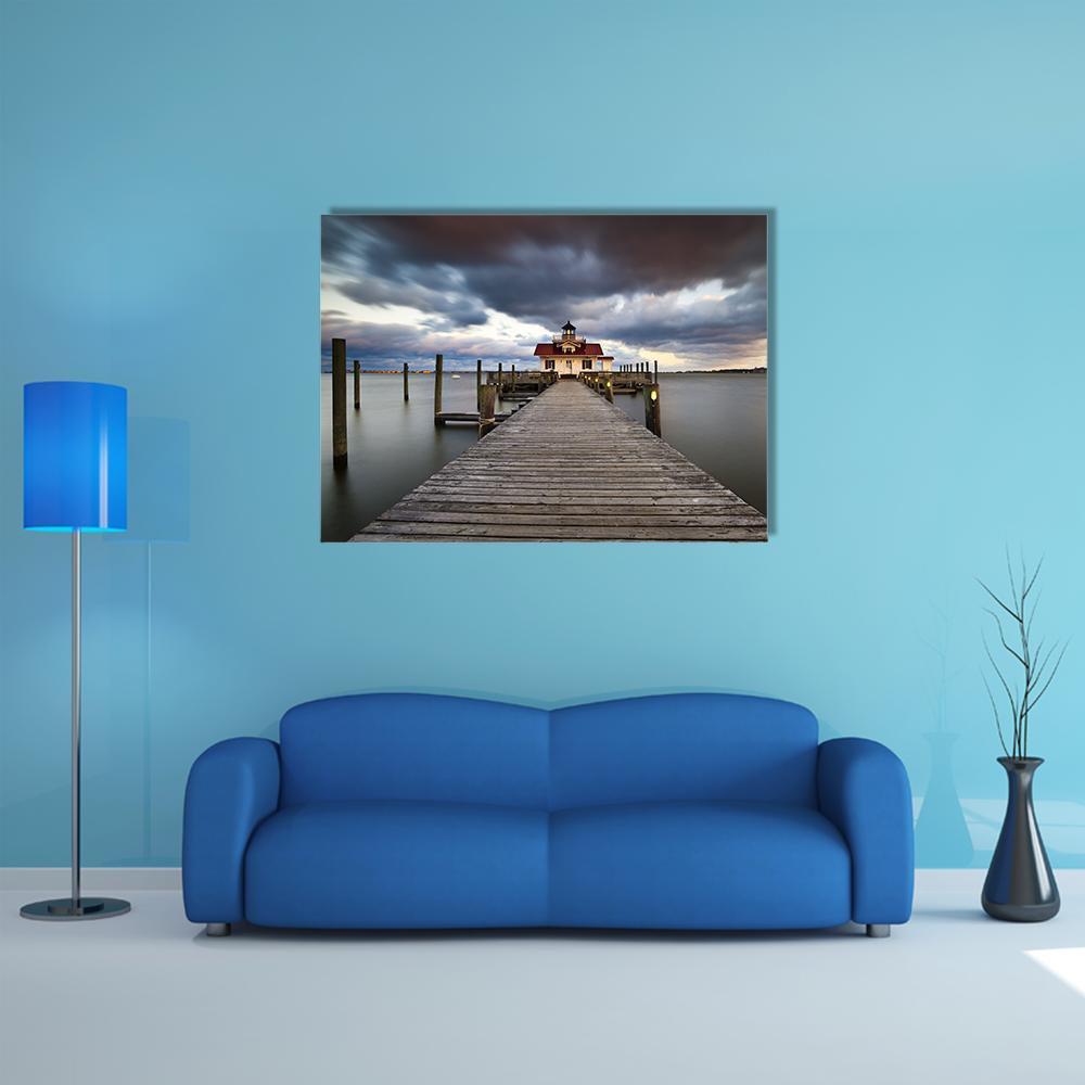 Roanoke Marshes Lighthouse Canvas Wall Art-1 Piece-Gallery Wrap-48" x 32"-Tiaracle