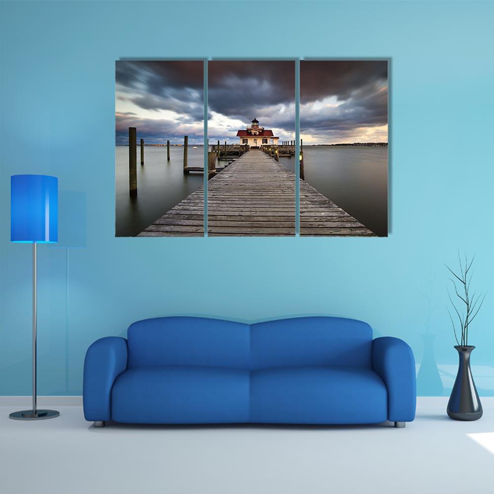 Roanoke Marshes Lighthouse Canvas Wall Art-3 Horizontal-Gallery Wrap-37" x 24"-Tiaracle