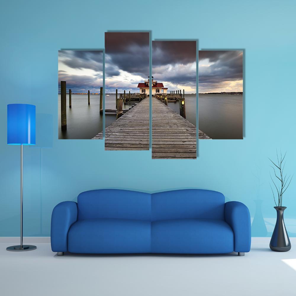 Roanoke Marshes Lighthouse Canvas Wall Art-4 Pop-Gallery Wrap-50" x 32"-Tiaracle