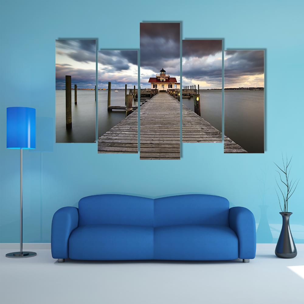 Roanoke Marshes Lighthouse Canvas Wall Art-5 Pop-Gallery Wrap-47" x 32"-Tiaracle