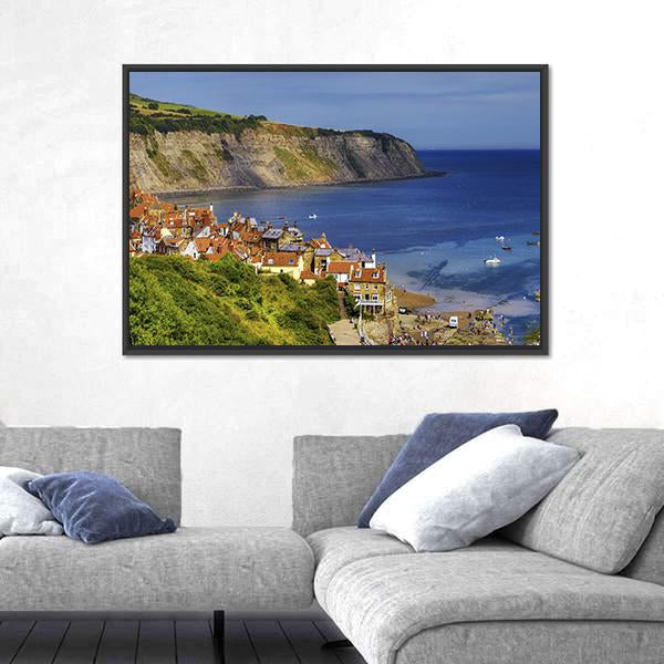 Robin Hoods Bay Village Canvas Wall Art-3 Horizontal-Gallery Wrap-25" x 16"-Tiaracle