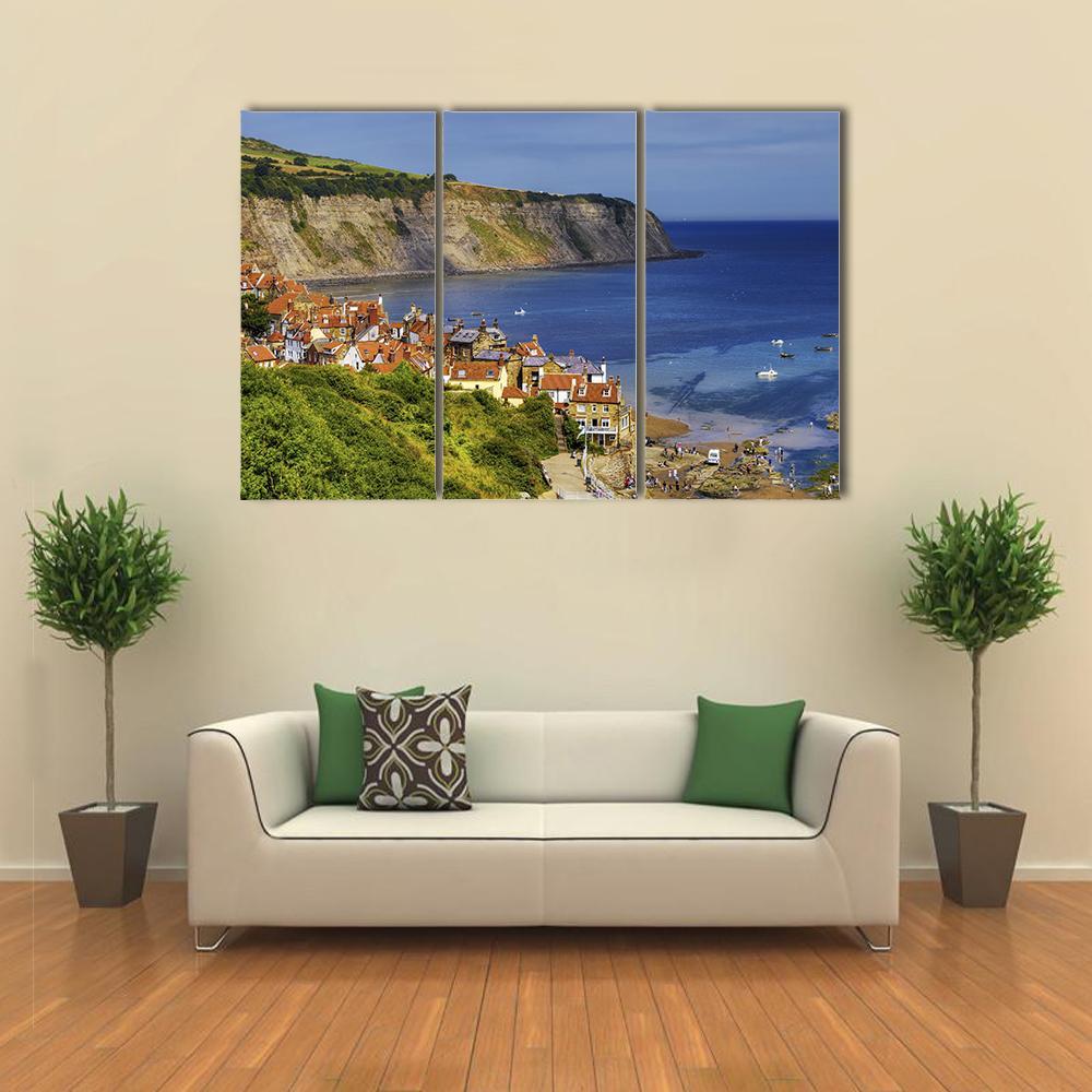 Robin Hoods Bay Village Canvas Wall Art-3 Horizontal-Gallery Wrap-37" x 24"-Tiaracle