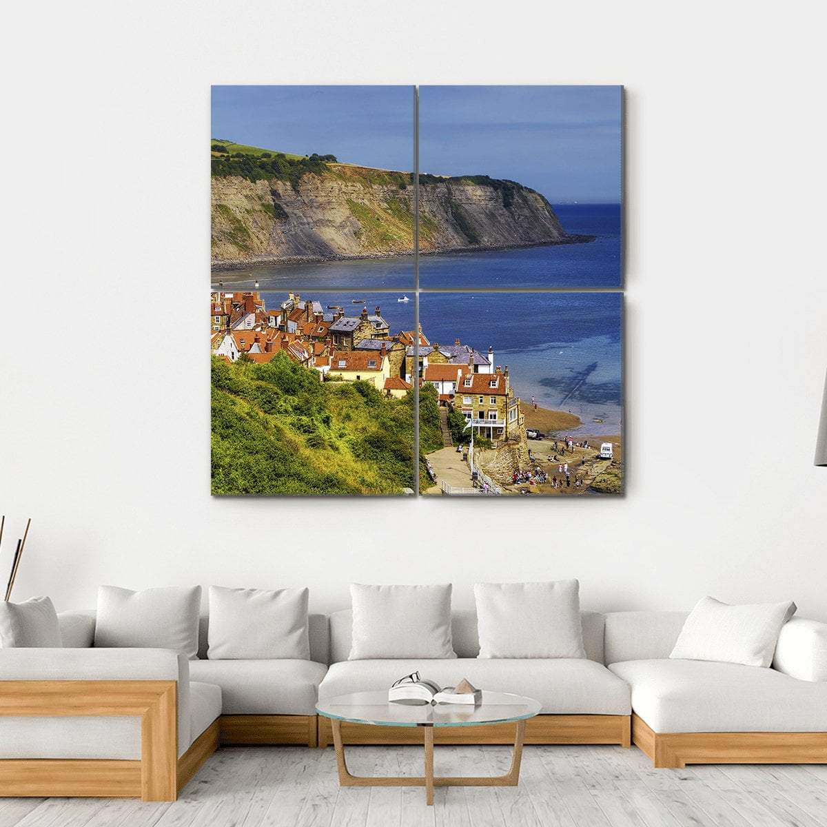 Robin Hoods Bay Village Canvas Wall Art-4 Square-Gallery Wrap-17" x 17"-Tiaracle