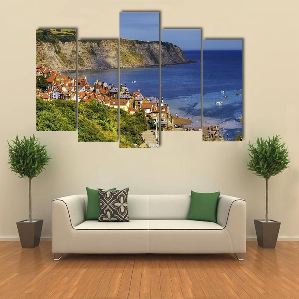 Robin Hoods Bay Village Canvas Wall Art-5 Pop-Gallery Wrap-47" x 32"-Tiaracle