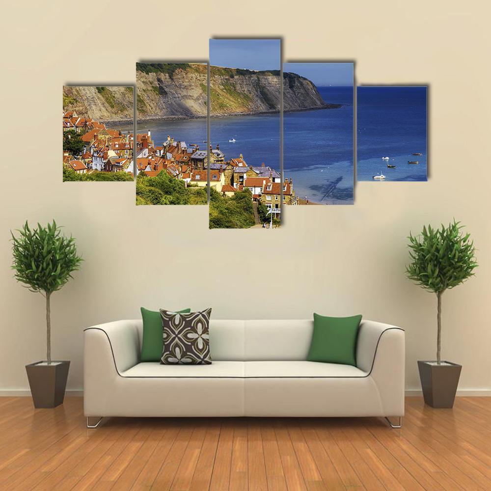 Robin Hoods Bay Village Canvas Wall Art-5 Star-Gallery Wrap-62" x 32"-Tiaracle