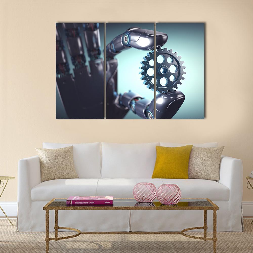 Robotic Hand Holding A Gear Concept Canvas Wall Art-3 Horizontal-Gallery Wrap-37" x 24"-Tiaracle