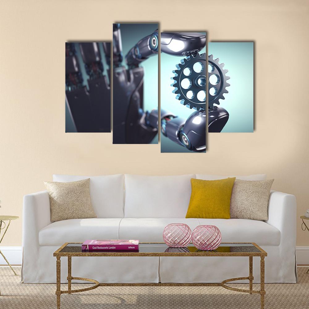 Robotic Hand Holding A Gear Concept Canvas Wall Art-4 Pop-Gallery Wrap-50" x 32"-Tiaracle