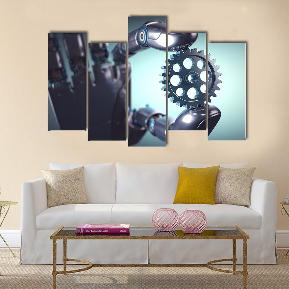 Robotic Hand Holding A Gear Concept Canvas Wall Art-5 Pop-Gallery Wrap-47" x 32"-Tiaracle
