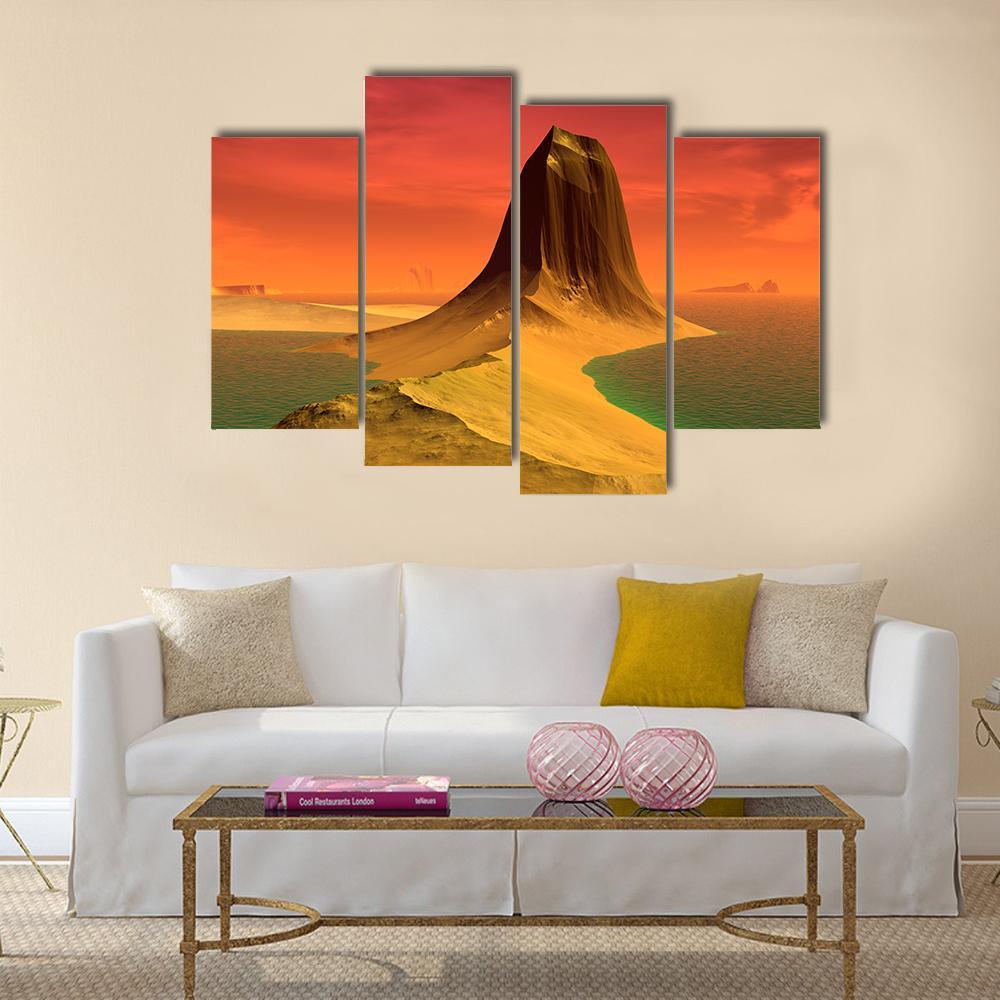 Rock &amp; Lake Canvas Wall Art-4 Pop-Gallery Wrap-50" x 32"-Tiaracle