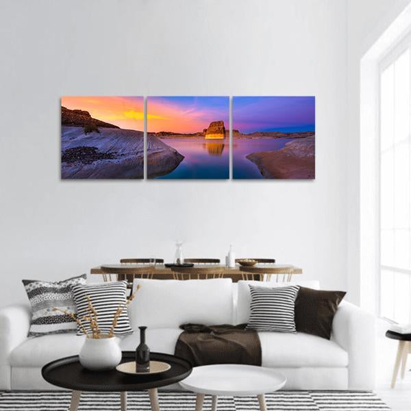 Lake Powell At Sunset Panoramic Canvas Wall Art-3 Piece-25" x 08"-Tiaracle