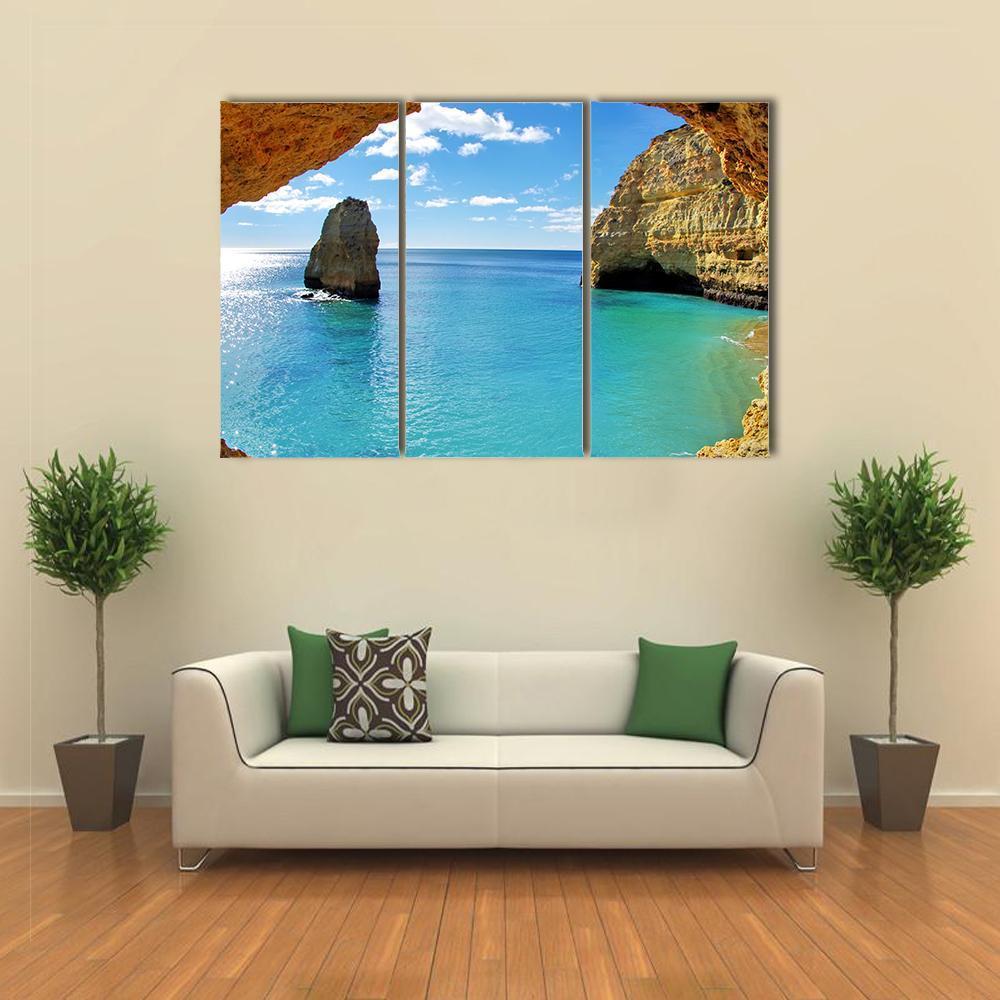Rock Formations On The Algarve Coast Canvas Wall Art-3 Horizontal-Gallery Wrap-37" x 24"-Tiaracle