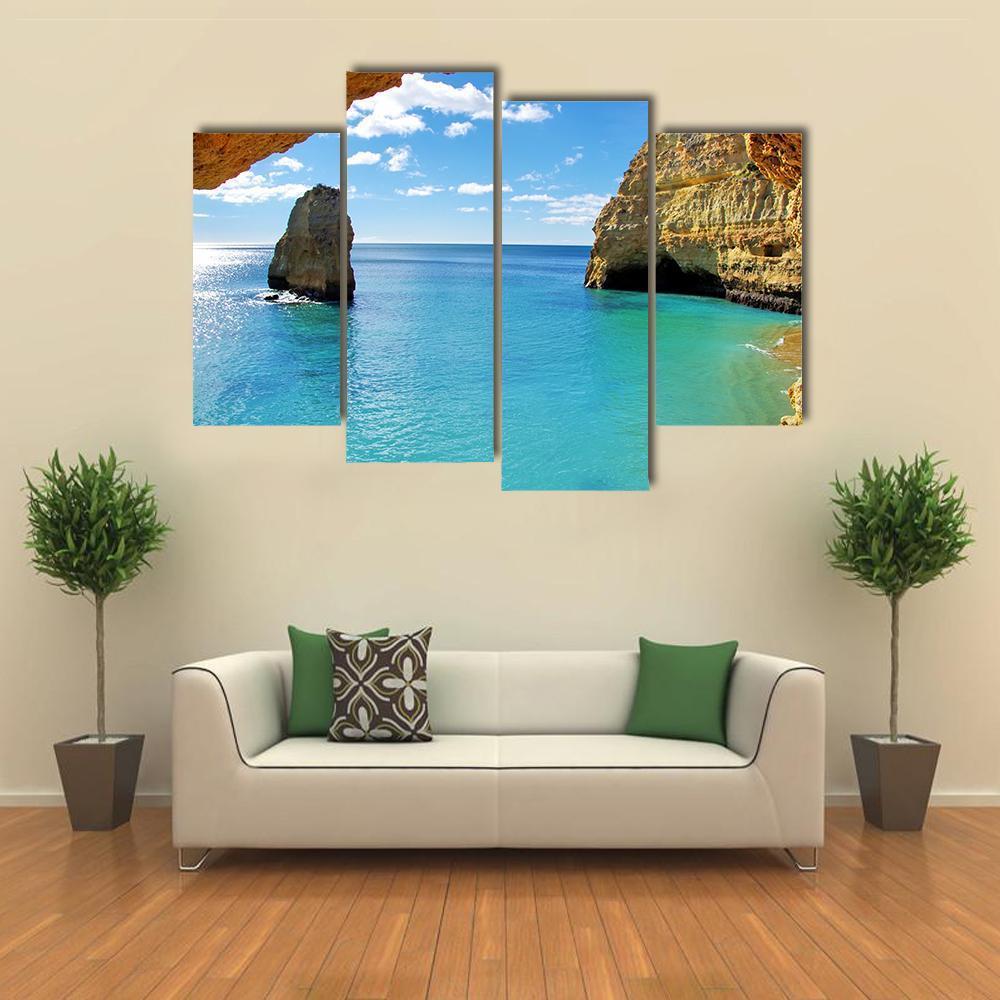 Rock Formations On The Algarve Coast Canvas Wall Art-4 Pop-Gallery Wrap-50" x 32"-Tiaracle