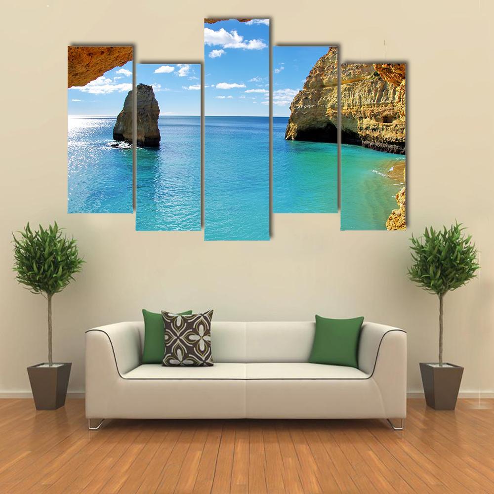 Rock Formations On The Algarve Coast Canvas Wall Art-5 Pop-Gallery Wrap-47" x 32"-Tiaracle