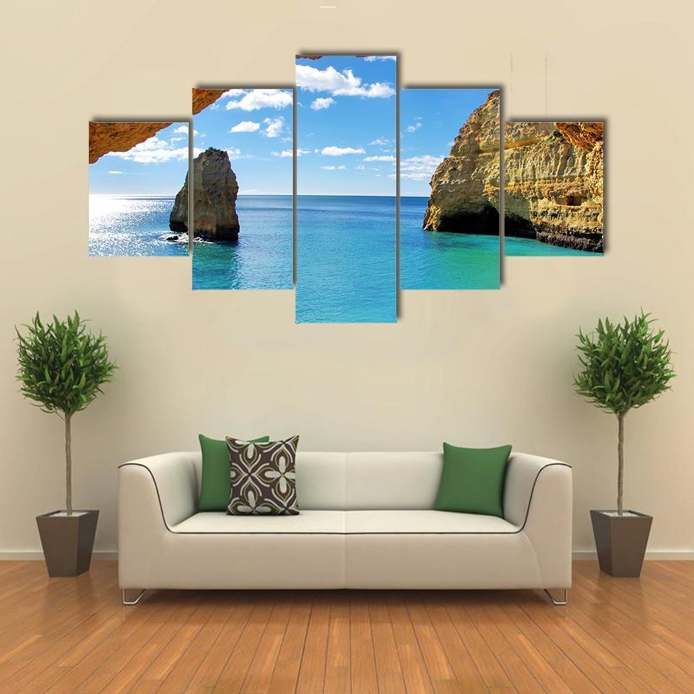 Rock Formations On The Algarve Coast Canvas Wall Art-5 Star-Gallery Wrap-62" x 32"-Tiaracle