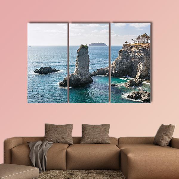 Rock In Jeju Island Canvas Wall Art-3 Horizontal-Gallery Wrap-37" x 24"-Tiaracle
