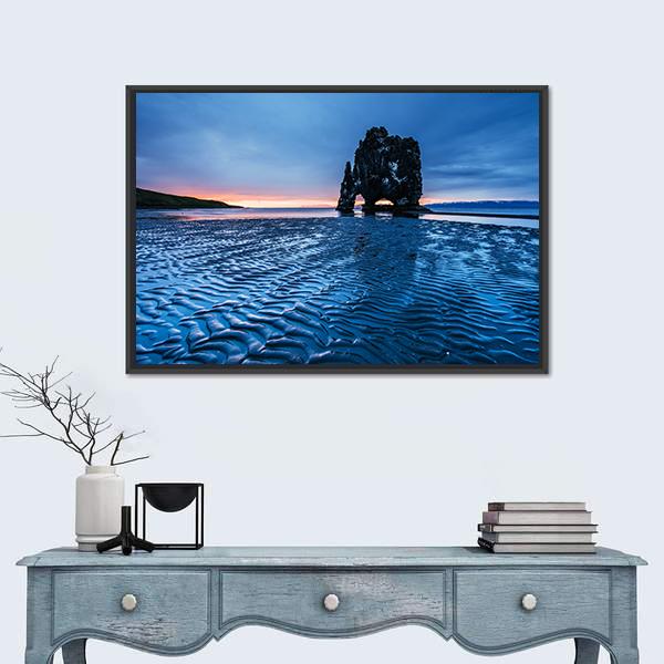 Rock In The Sea In Iceland Canvas Wall Art-1 Piece-Floating Frame-24" x 16"-Tiaracle