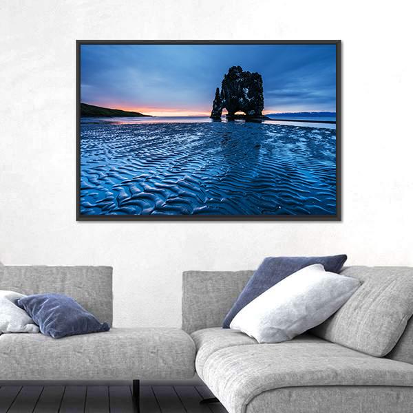 Rock In The Sea In Iceland Canvas Wall Art-3 Horizontal-Gallery Wrap-25" x 16"-Tiaracle