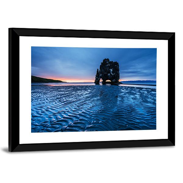 Rock In The Sea In Iceland Canvas Wall Art-3 Horizontal-Gallery Wrap-25" x 16"-Tiaracle