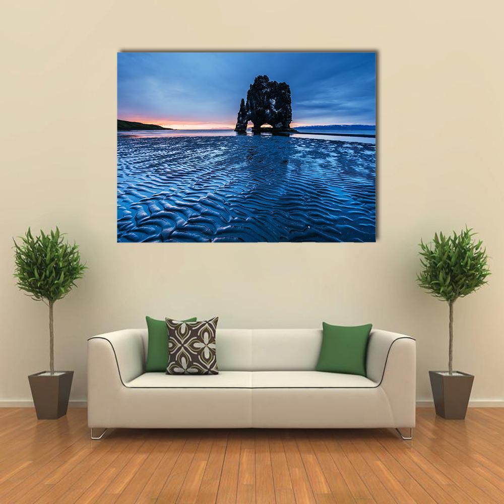 Rock In The Sea In Iceland Canvas Wall Art-1 Piece-Gallery Wrap-48" x 32"-Tiaracle
