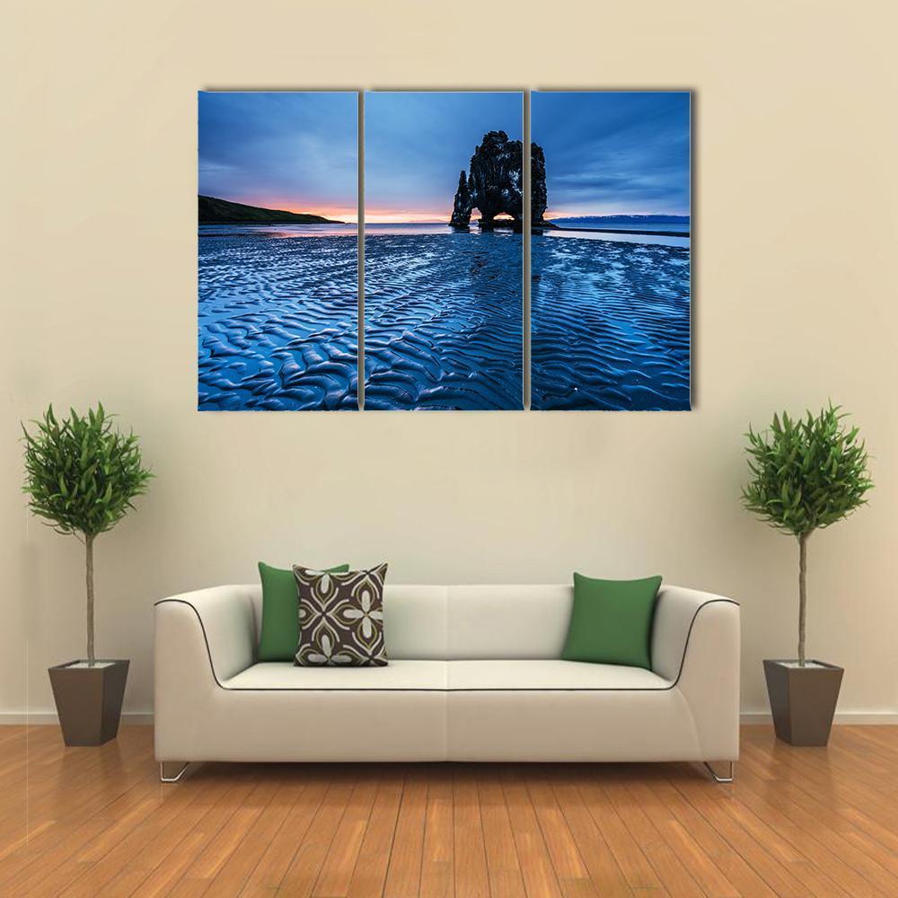Rock In The Sea In Iceland Canvas Wall Art-3 Horizontal-Gallery Wrap-37" x 24"-Tiaracle