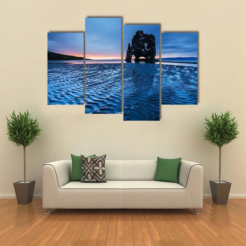 Rock In The Sea In Iceland Canvas Wall Art-4 Pop-Gallery Wrap-50" x 32"-Tiaracle