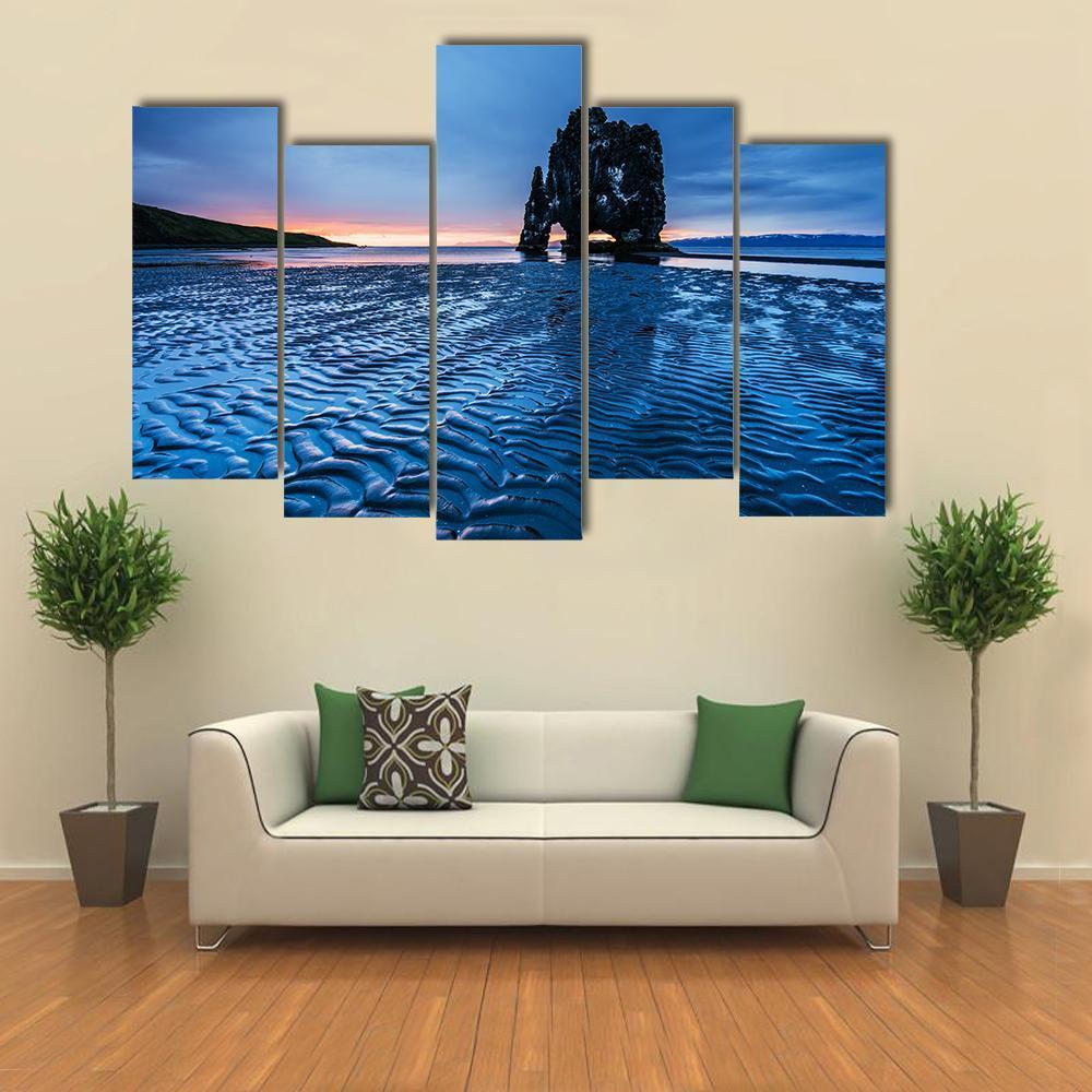 Rock In The Sea In Iceland Canvas Wall Art-4 Pop-Gallery Wrap-50" x 32"-Tiaracle