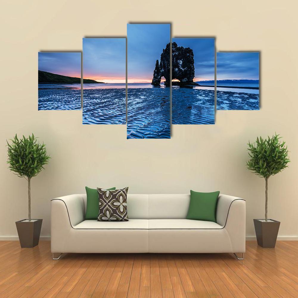 Rock In The Sea In Iceland Canvas Wall Art-5 Star-Gallery Wrap-62" x 32"-Tiaracle