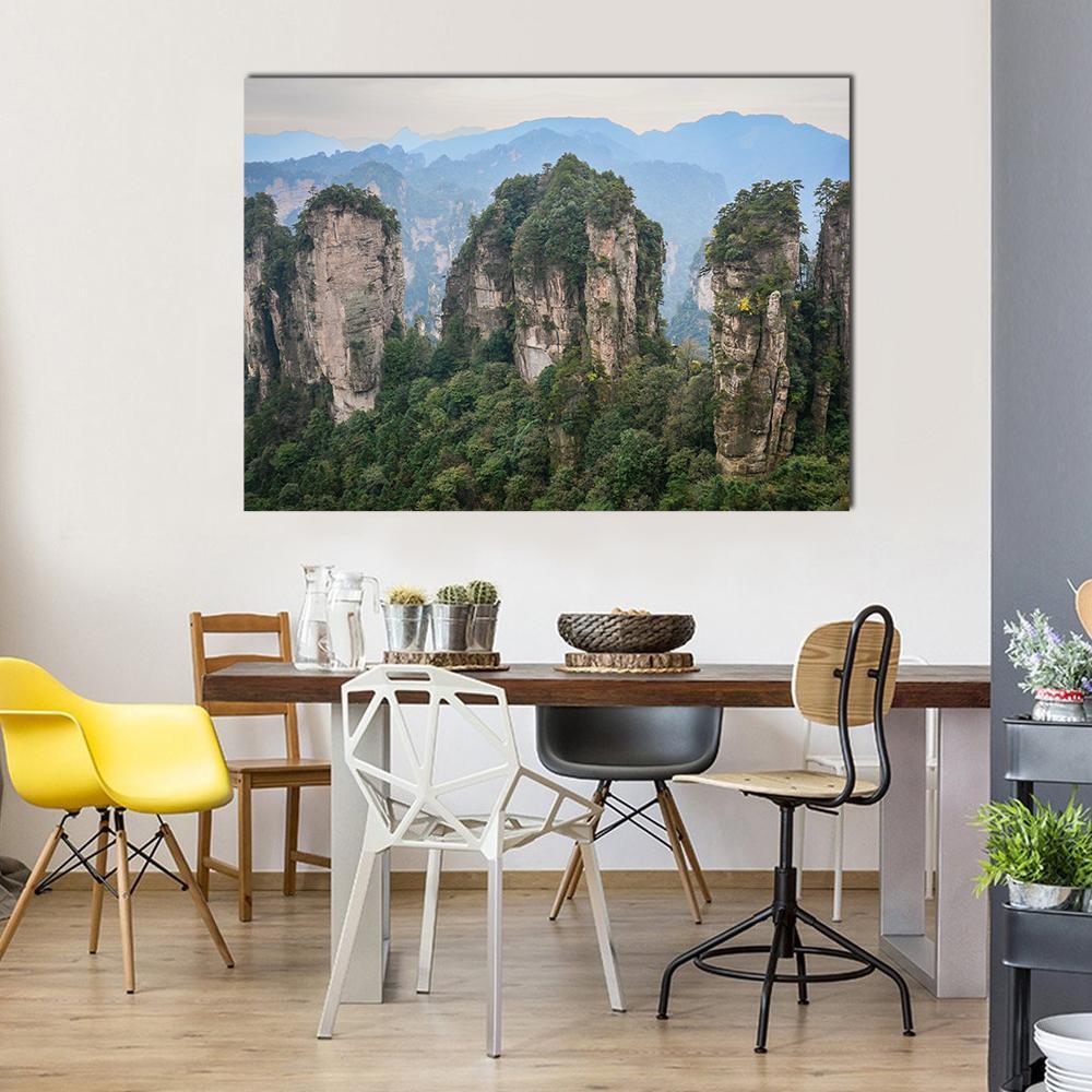 Rock Mountains At Zhangjiajie National Park In China Canvas Wall Art-5 Pop-Gallery Wrap-47" x 32"-Tiaracle