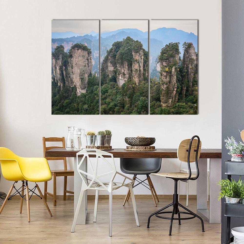 Rock Mountains At Zhangjiajie National Park In China Canvas Wall Art-3 Horizontal-Gallery Wrap-37" x 24"-Tiaracle