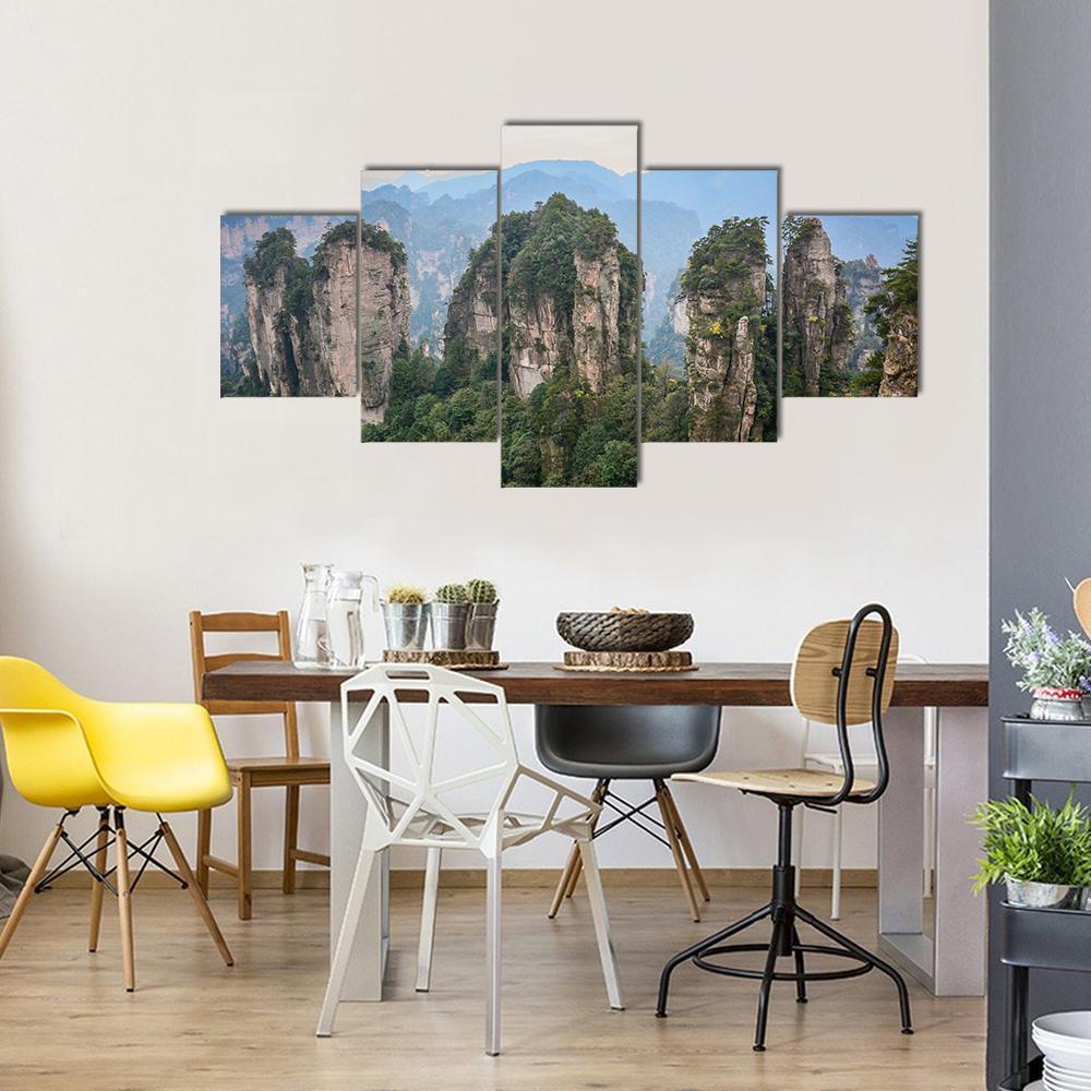 Rock Mountains At Zhangjiajie National Park In China Canvas Wall Art-5 Star-Gallery Wrap-62" x 32"-Tiaracle