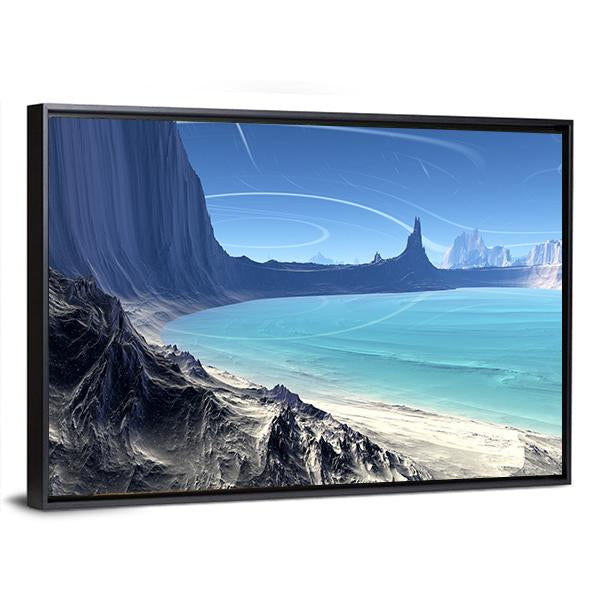 Rocks And Lake On Alien Planet Canvas Wall Art-3 Horizontal-Gallery Wrap-25" x 16"-Tiaracle