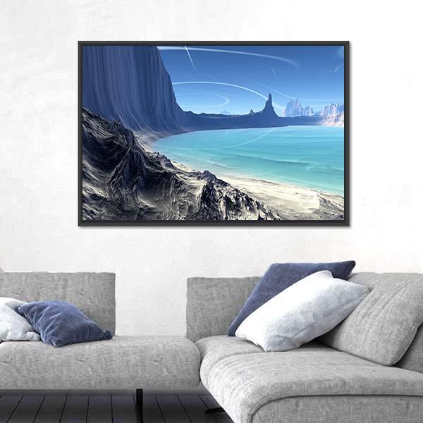 Rocks And Lake On Alien Planet Canvas Wall Art-3 Horizontal-Gallery Wrap-25" x 16"-Tiaracle