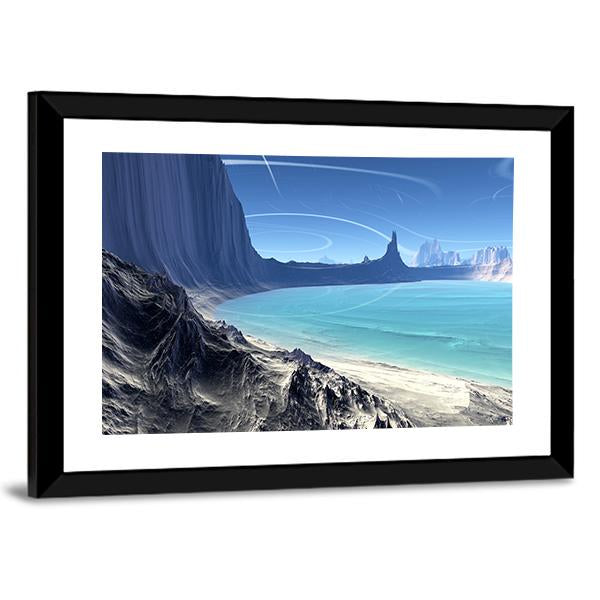 Rocks And Lake On Alien Planet Canvas Wall Art-3 Horizontal-Gallery Wrap-25" x 16"-Tiaracle