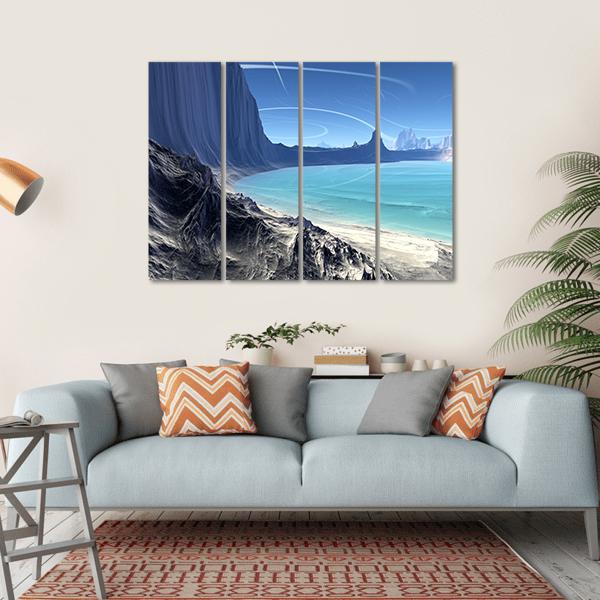 Rocks And Lake On Alien Planet Canvas Wall Art-4 Horizontal-Gallery Wrap-34" x 24"-Tiaracle