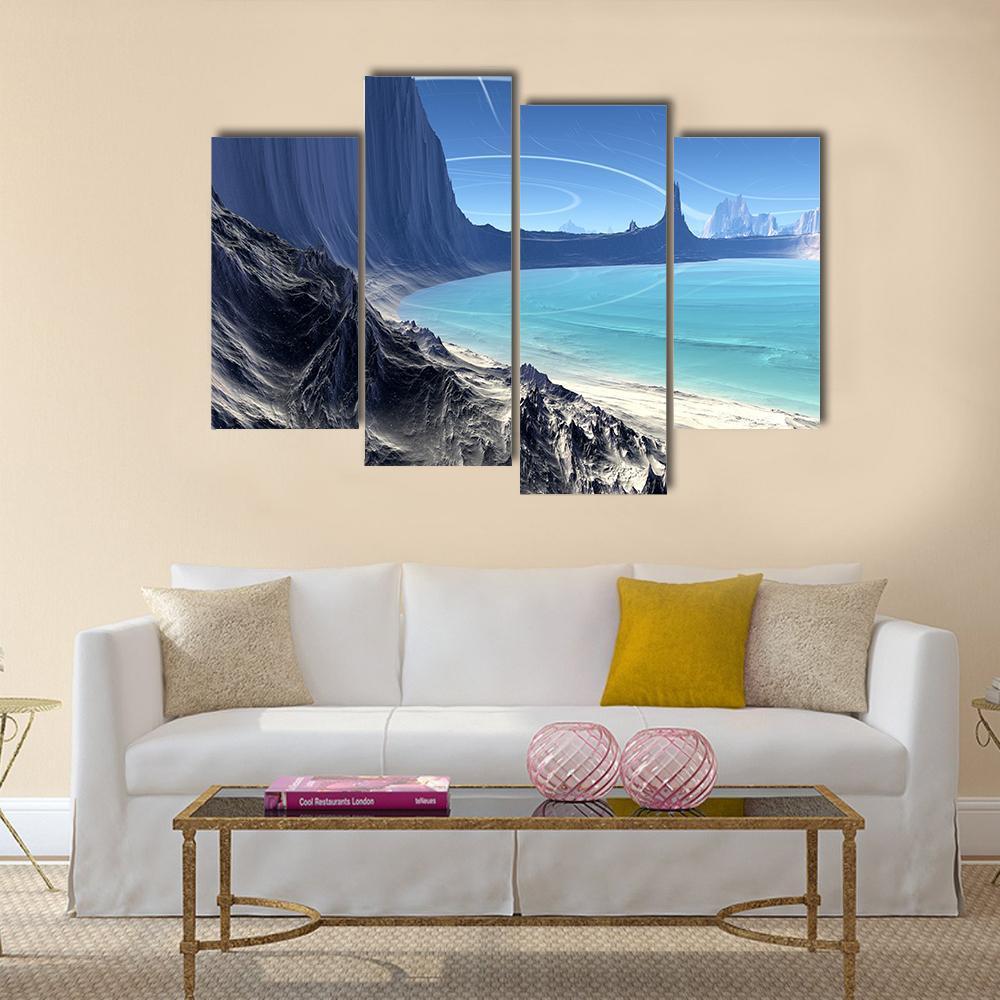 Rocks And Lake On Alien Planet Canvas Wall Art-4 Pop-Gallery Wrap-50" x 32"-Tiaracle