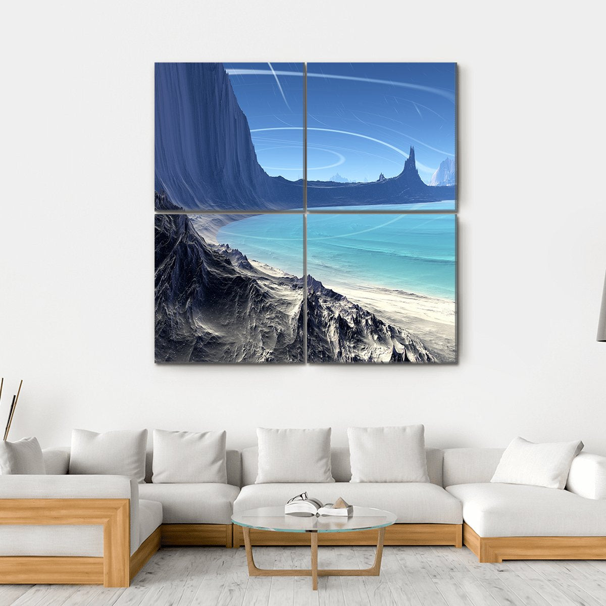 Rocks And Lake On Alien Planet Canvas Wall Art-4 Square-Gallery Wrap-17" x 17"-Tiaracle
