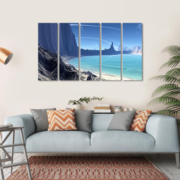 Rocks And Lake On Alien Planet Canvas Wall Art-5 Horizontal-Gallery Wrap-22" x 12"-Tiaracle