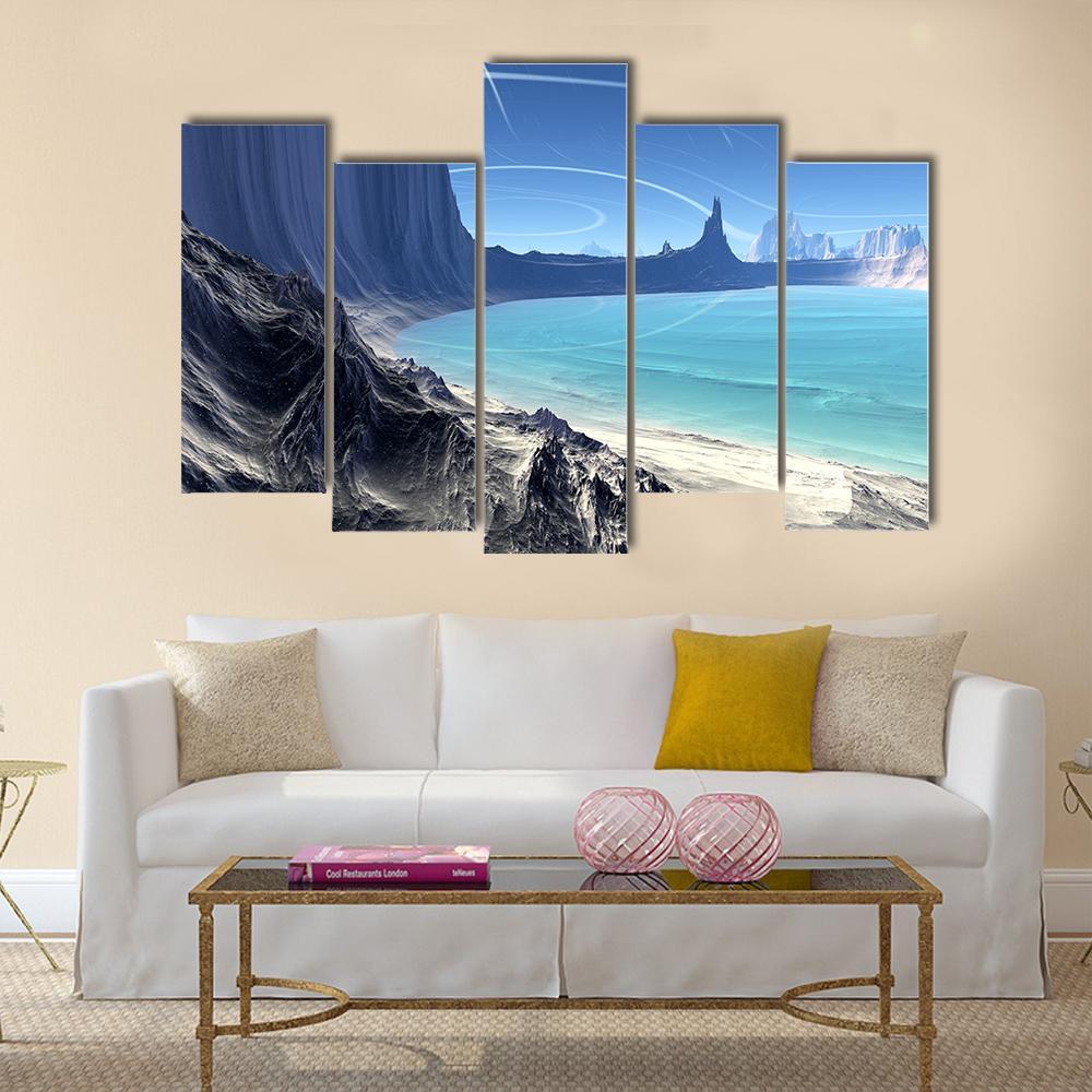 Rocks And Lake On Alien Planet Canvas Wall Art-5 Pop-Gallery Wrap-47" x 32"-Tiaracle