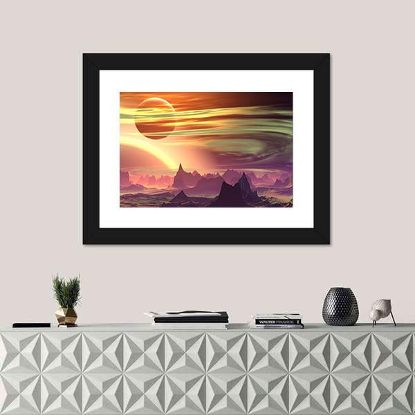 Rocks And Moon On Alien Planet Canvas Wall Art-1 Piece-Framed Print-20" x 16"-Tiaracle