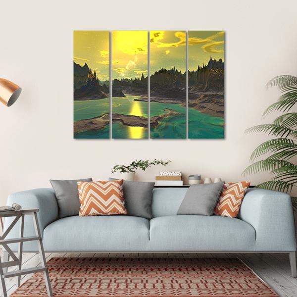 Rocky Alien Planet Canvas Wall Art-4 Horizontal-Gallery Wrap-34" x 24"-Tiaracle