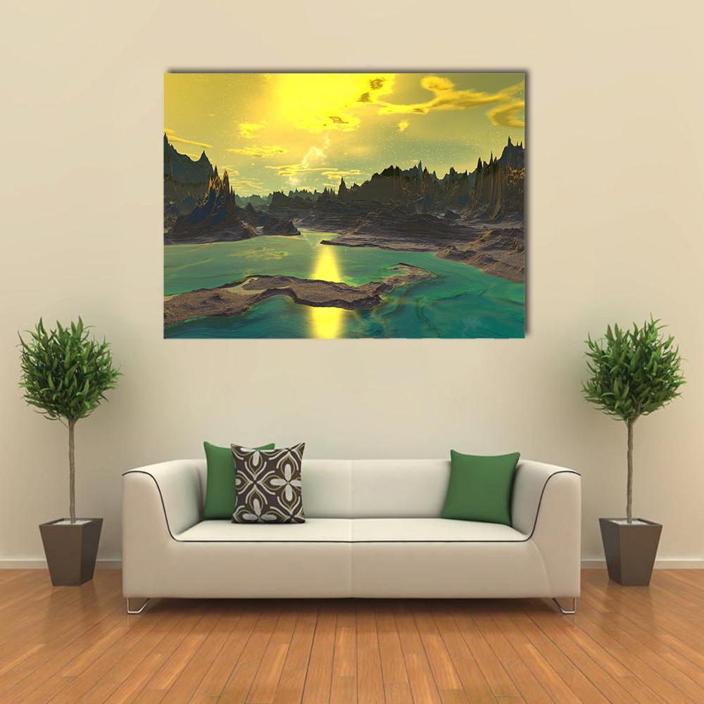 Rocky Alien Planet Canvas Wall Art-1 Piece-Gallery Wrap-48" x 32"-Tiaracle