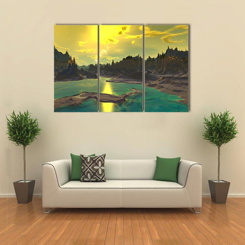 Rocky Alien Planet Canvas Wall Art-4 Pop-Gallery Wrap-50" x 32"-Tiaracle